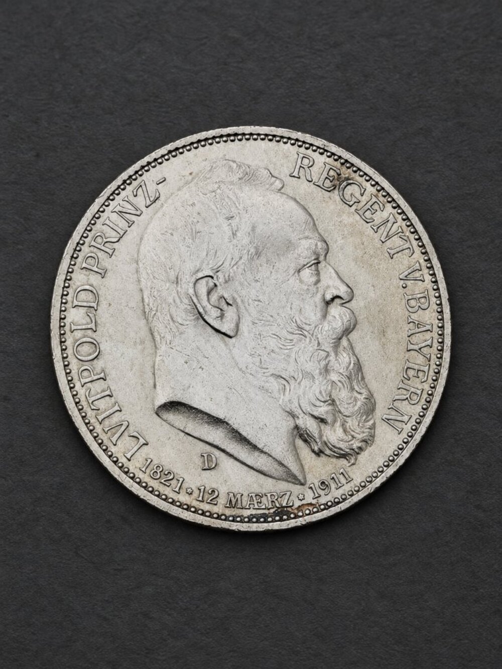1911 D Bavaria 3 Mark Silver Prince Regent Luitpold 90th Birthday Rare KM#998